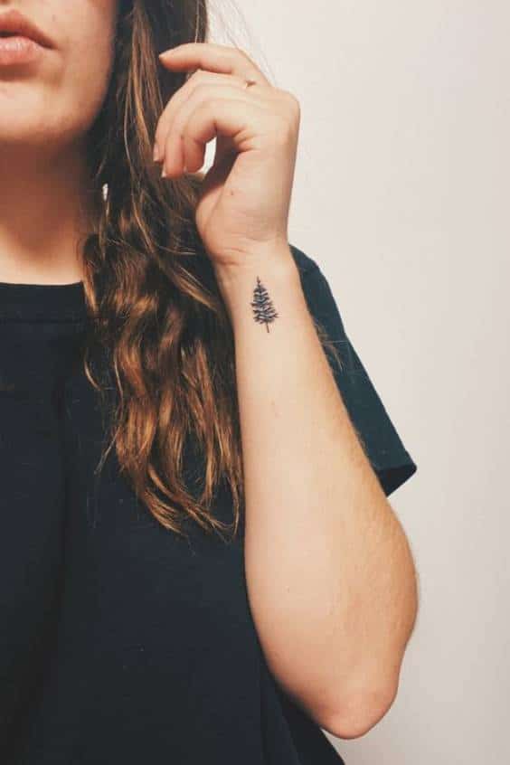 Minimalist Pine Tree Tattoo on wrist
