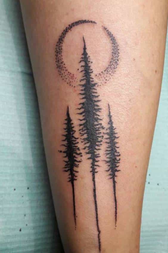 aesthetic Moon and Pine Tree Tattoo