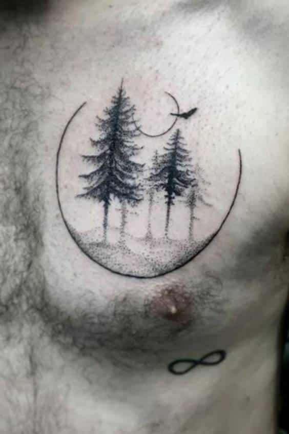 Pine Tree Tattoo on Chest