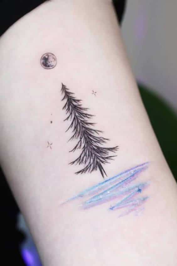 Stunning Moon and Pine Tree Tattoo Ideas for Men & Women