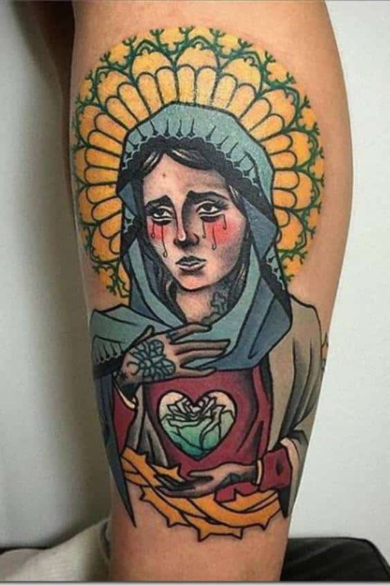 Tattoos of the Virgin Mary with Heart