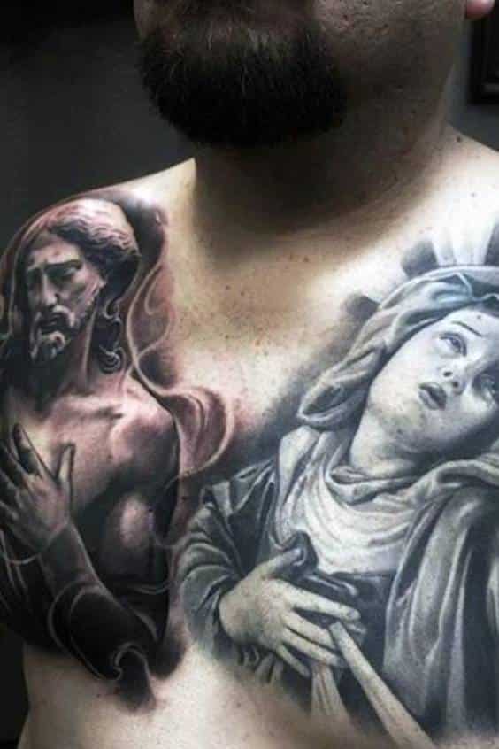 Virgin Mary Tattoos for Men Chest
