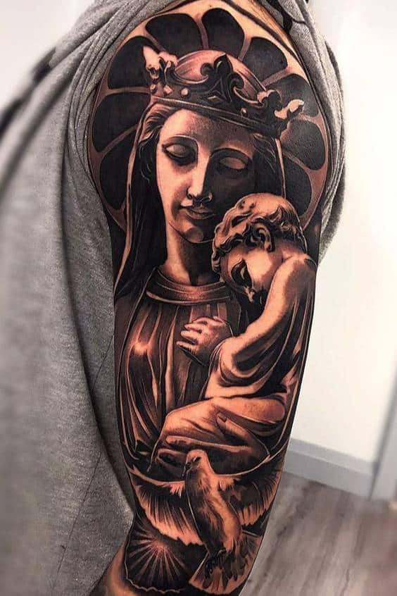 Symbolic Virgin Marry With Jesus Tattoos