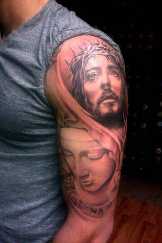 Christ Tattoos Virgin Marry With Jesus Tattoos