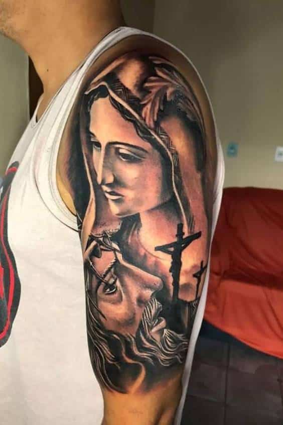 Artistic Virgin Marry With Jesus Tattoos