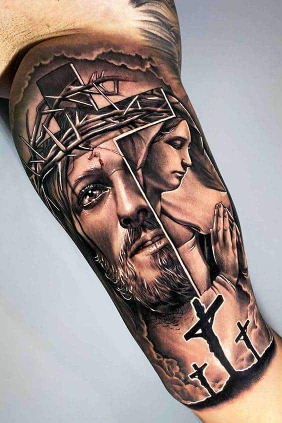 Inspiring Virgin Marry With Jesus Tattoos