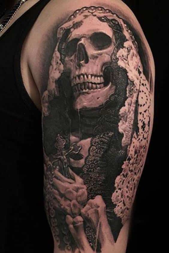 Stunning Virgin Mary Skeleton Tattoo