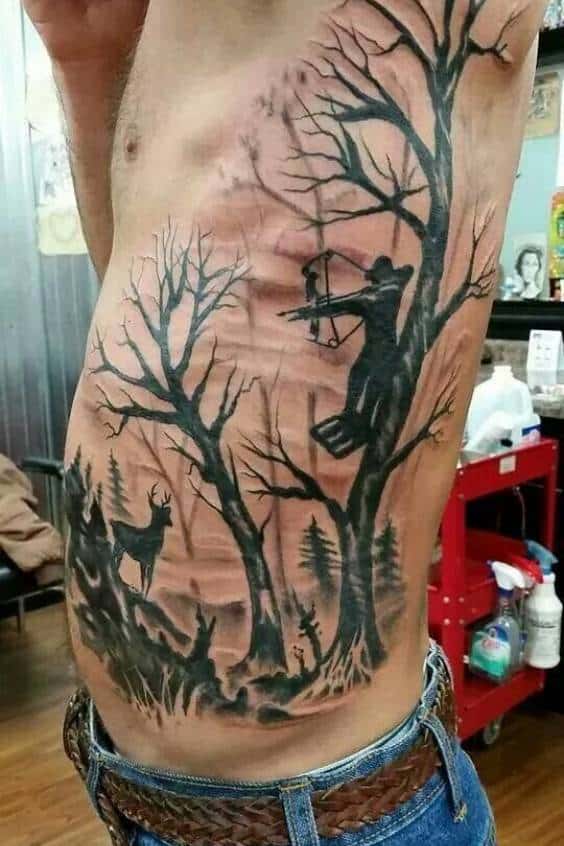 Bow Hunting Tattoos on Side Belly