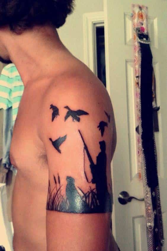 Duck blind silhouette tattoo Love the style of characters and scenery