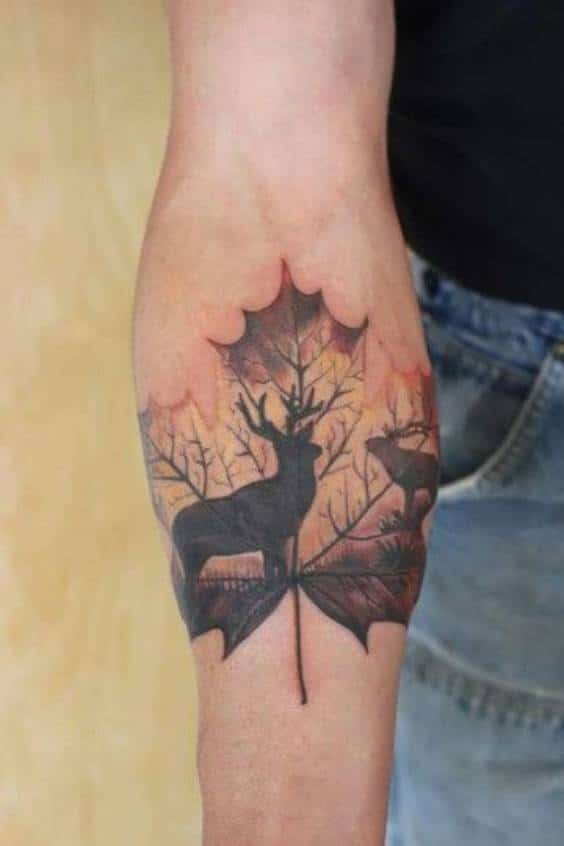 Outstanding Leaf Hunting Tattoo Design