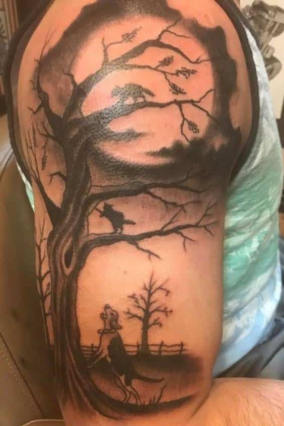 Dog and Tree Tattoos on Sleeve