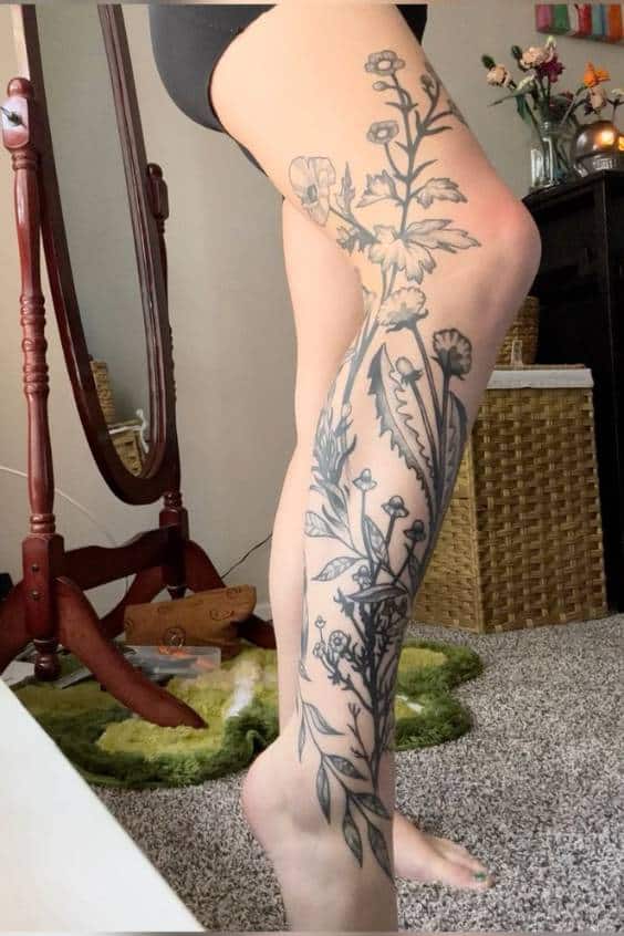 Leg vine tattoo - botanical