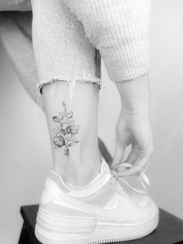 Beautiful Floral Ankle Tattoo