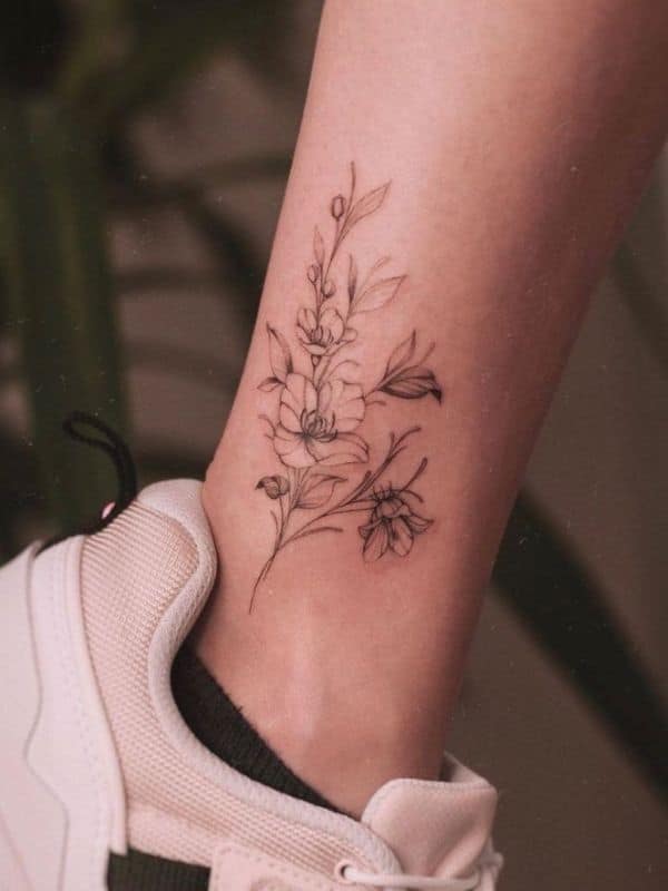 Floral Tattoo on Ankle