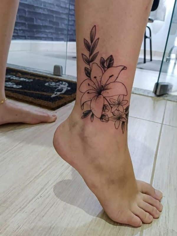 lilies tattoo on ankle