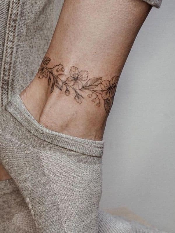 Stunning Floral Tattoo on Ankle