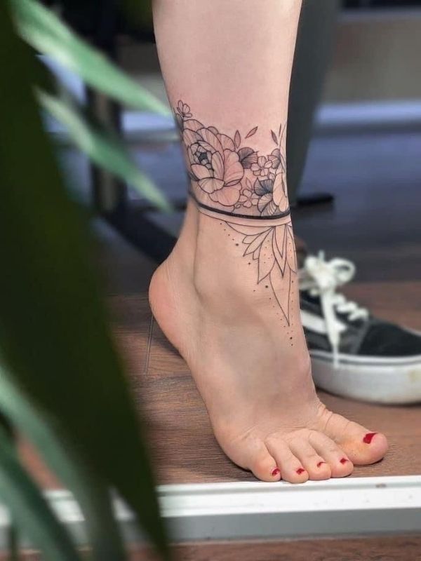 Lilly with Rose Ankle Tattoo