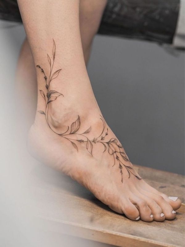 Leaf Tattoo on Side Ankle