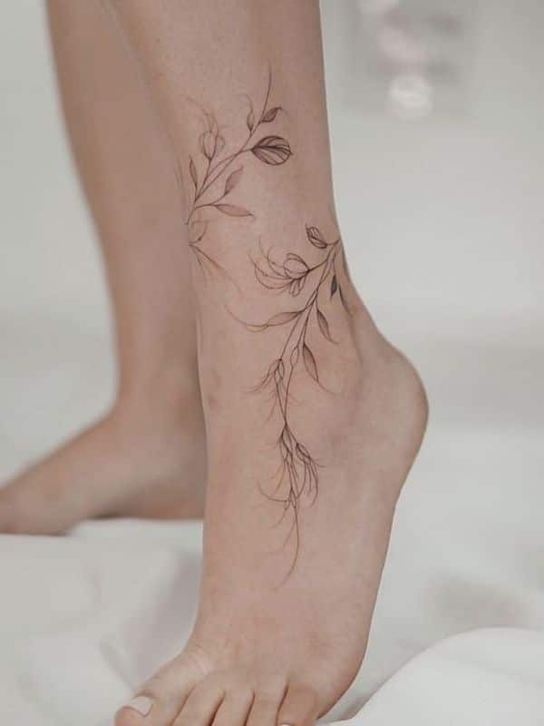 Leaf Tattoo on Ankle