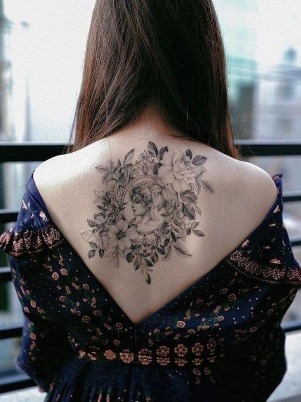 Girl with Rose Back Tattoos