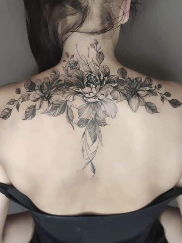 Floral Back Neck Tattoos