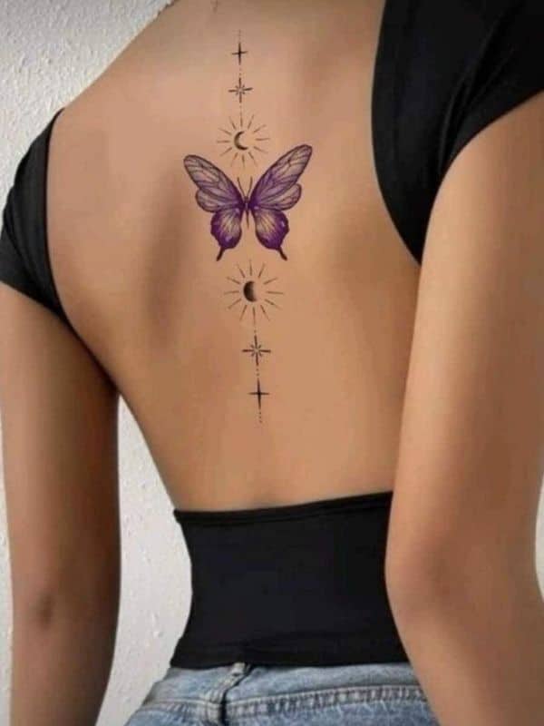 Butterfly Moon Sun Back Tattoos