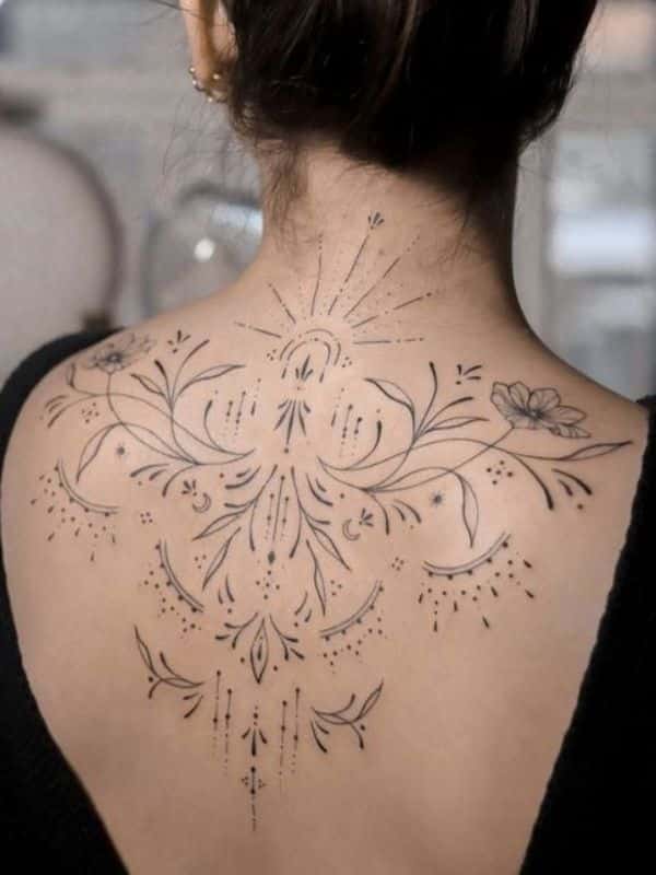 Floral Lines Back Tattoos