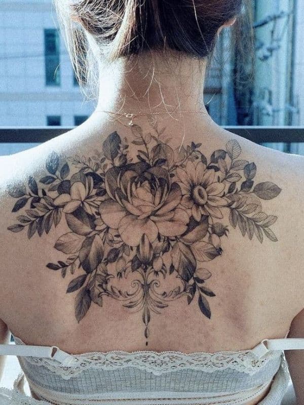 Rose with Leaf Back Tattoos