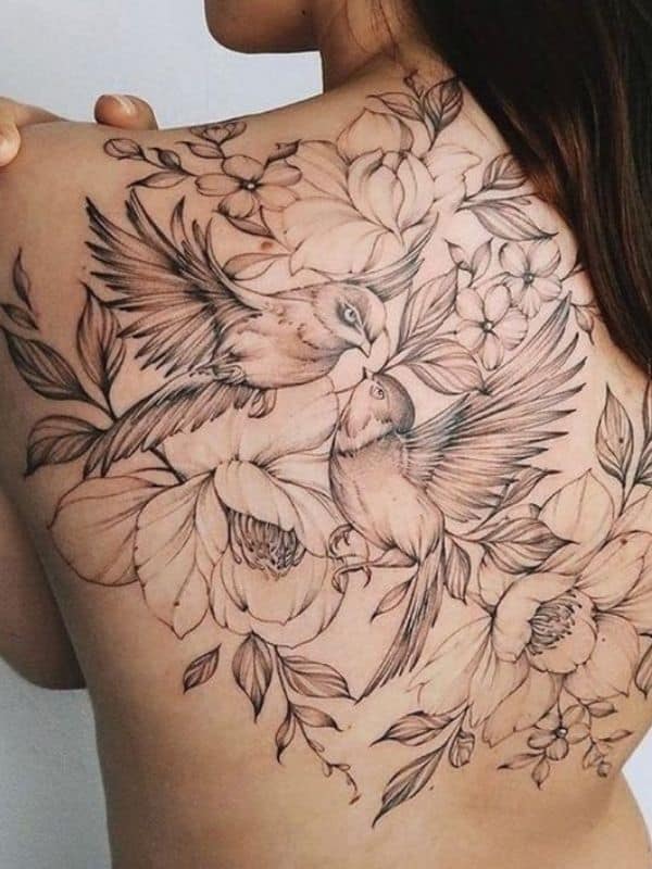 Birds with Flower Back Tattoos