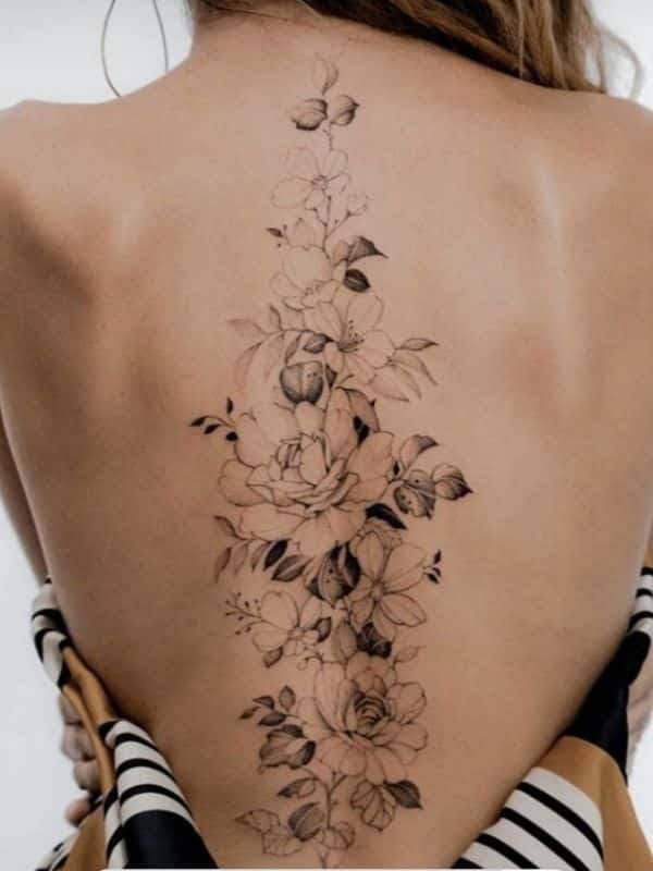 Full Spine Floral Back Tattoo