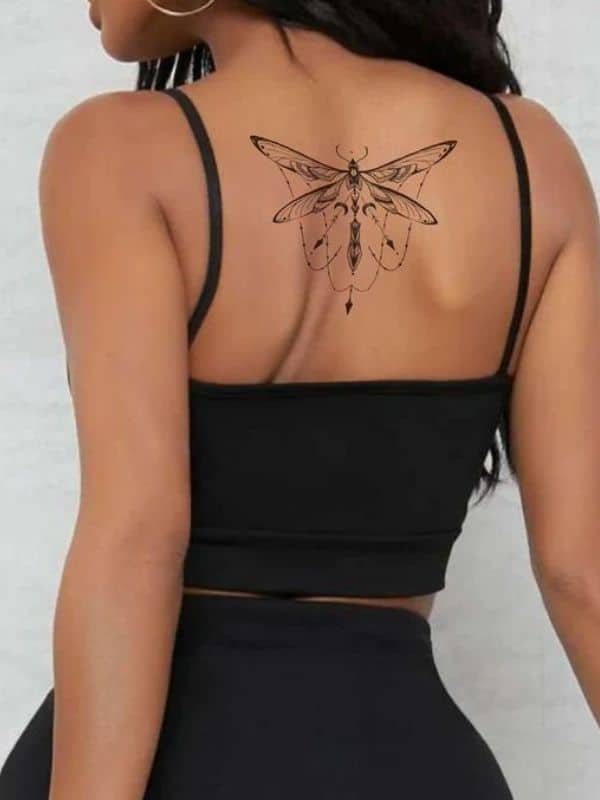 Butterfly with Geometric Back Tattoo