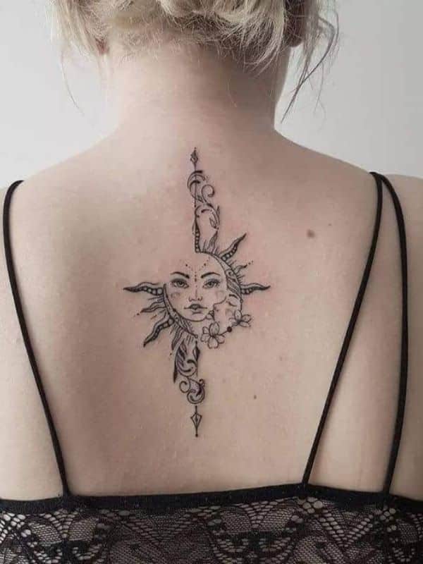 Lady Sun Back Tattoo