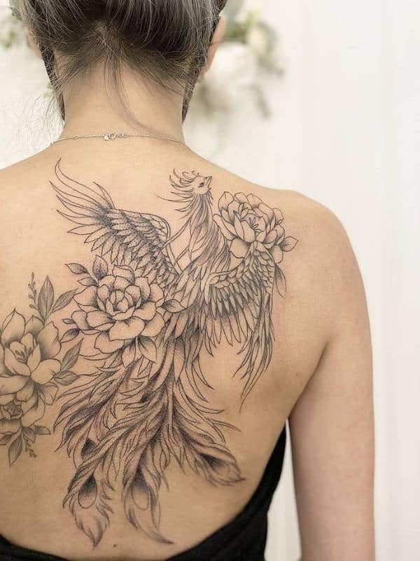 Flower with Wings Back Tattoo