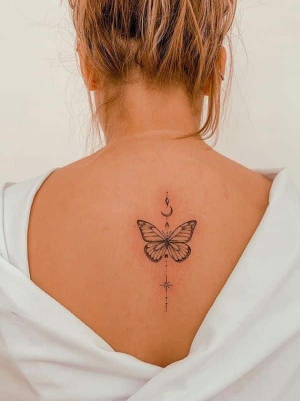 Butterfly on Spine Back Tattoo