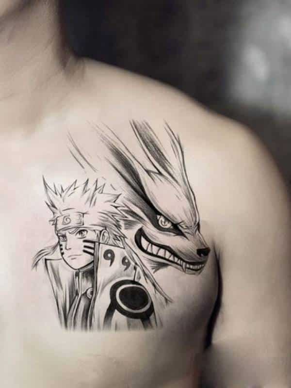 Naruto Kurama tattoo on Chest