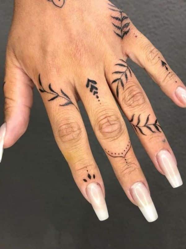 Leaf Tattoos on Fingers