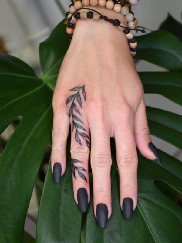 Full Finger Leaf Tattoos