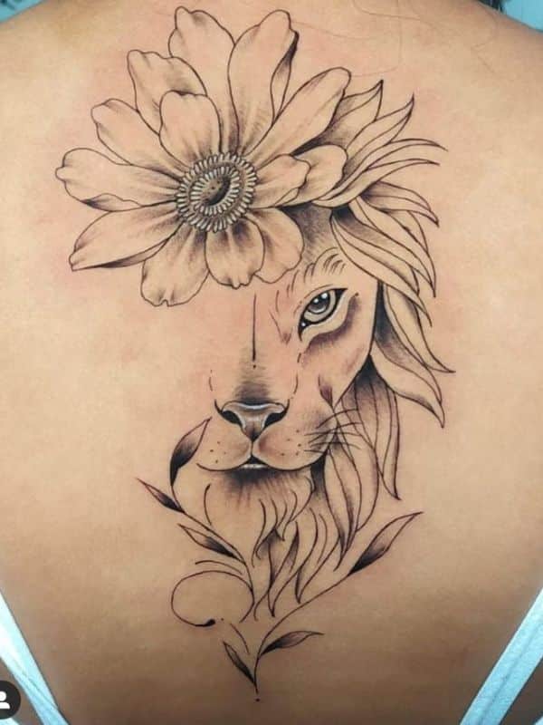 Lion Tattoo with Flower