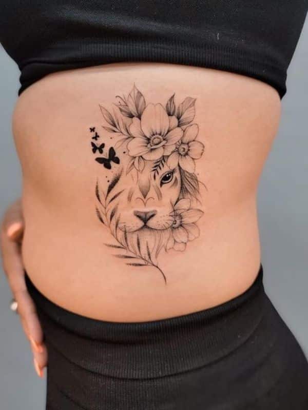 Lion Tattoo on Side Belly