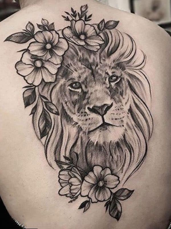 Black Ink Lion Tattoo