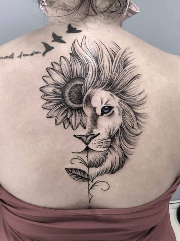 Sunflower With Lion Tattoo