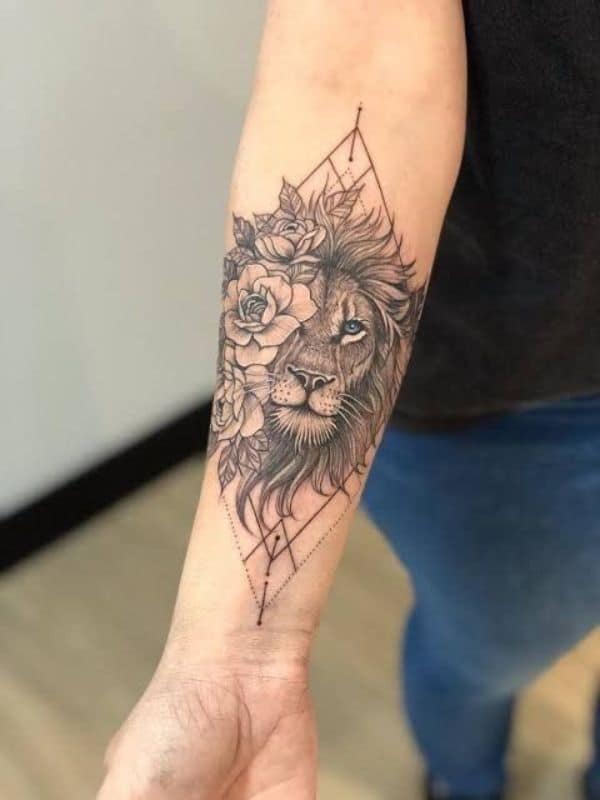 Geometric Lion Tattoo on Arm