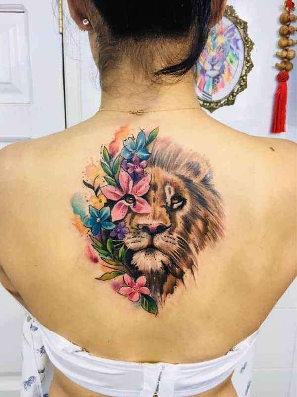 Colorful Floral Lion Tattoo