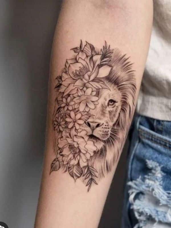 Beautiful Flower Lion Tattoo