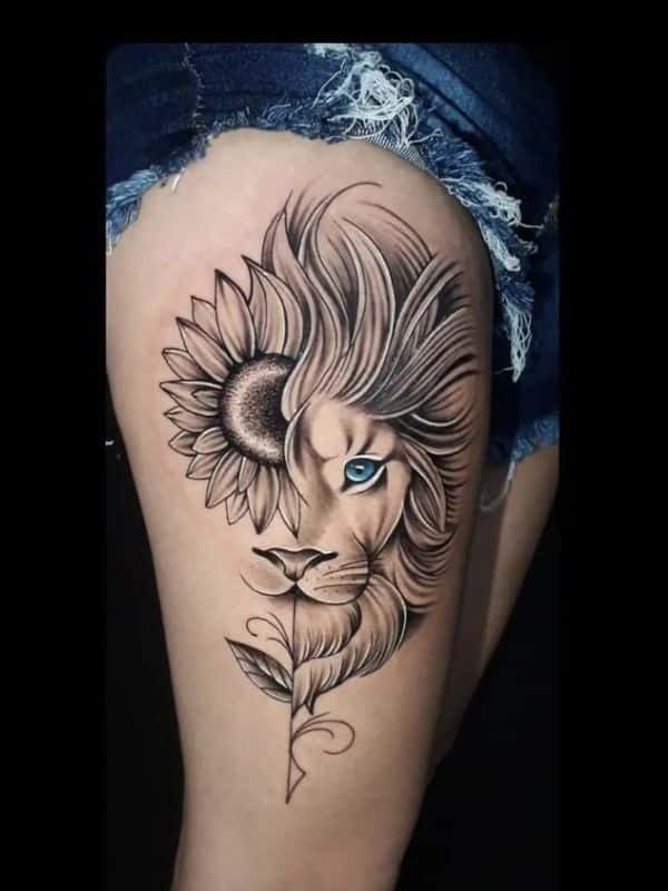 Blue Eye Lion Tattoos on Leg