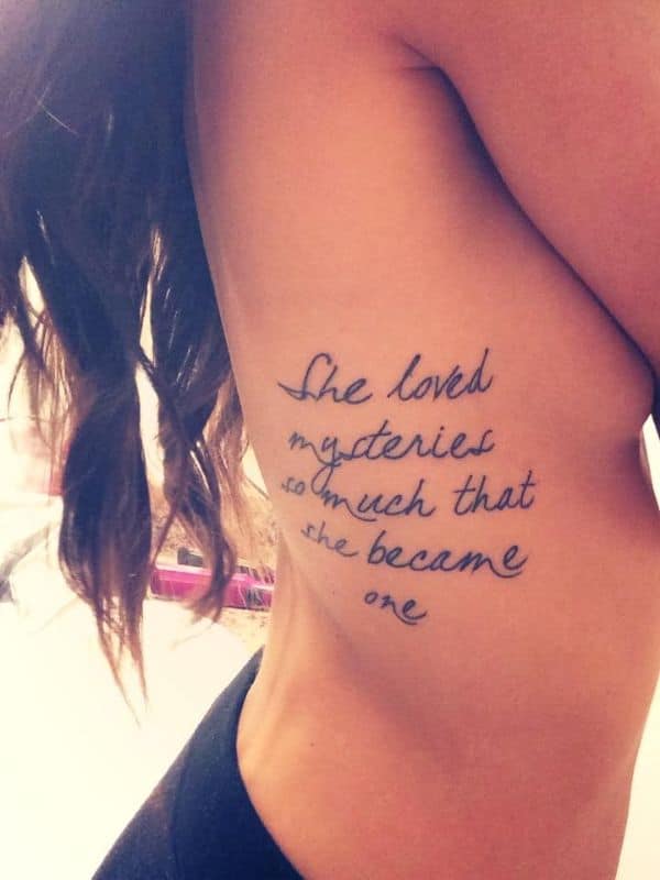 Quote Tattoo on Side Belly