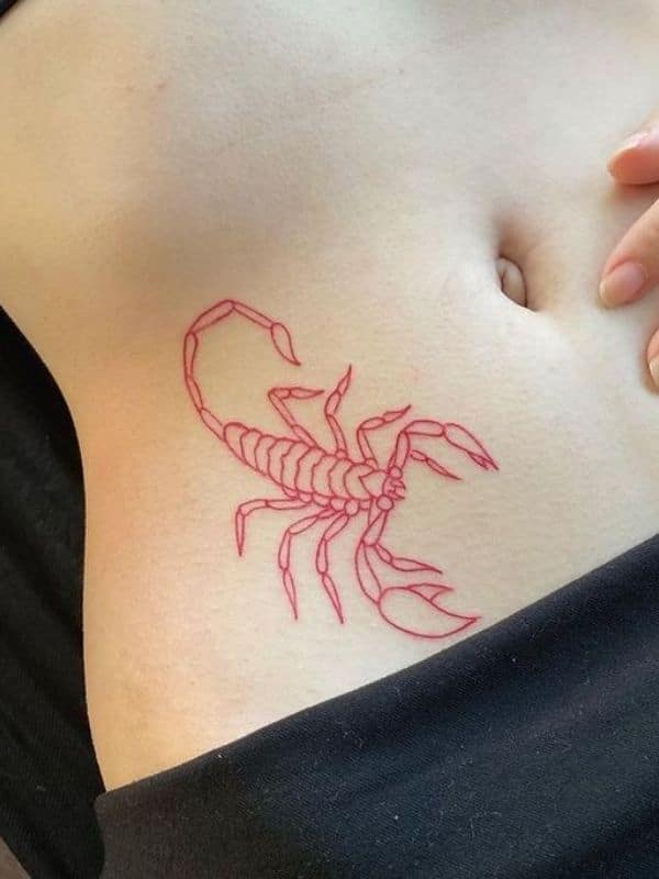 Red Scorpion Tattoo on Belly