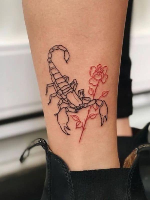 Scorpion Tattoo with Red Rose