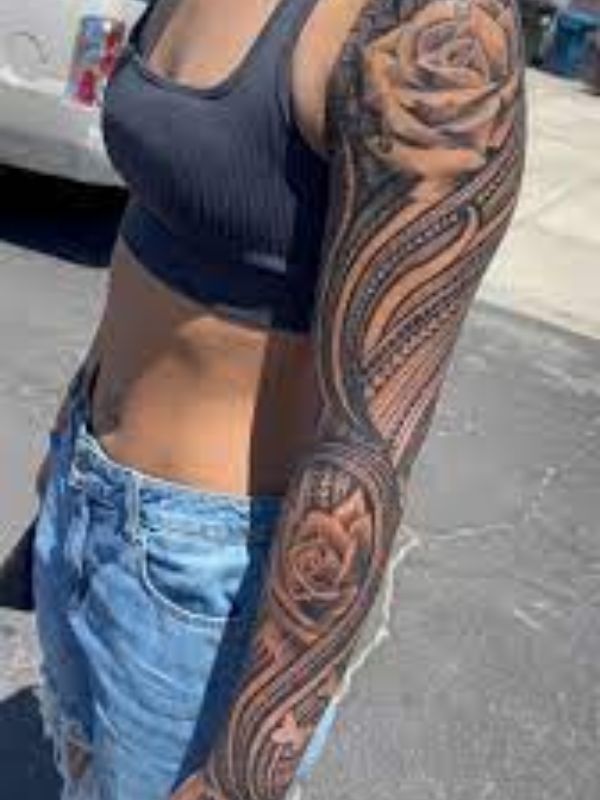 Full Arm Samoan Tribal Tattoo For Women
