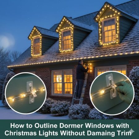 How to Outline Dormer Windows with Christmas Lights Without Damaging Trim create a realistic feature image How to Outline Dormer Windows with Christmas Lights Without Damaging Trim